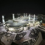 Hundreds of thousands of Muslims circle the Kaaba inside the Grand Mosque during night prayer for Ramadan in Mecca